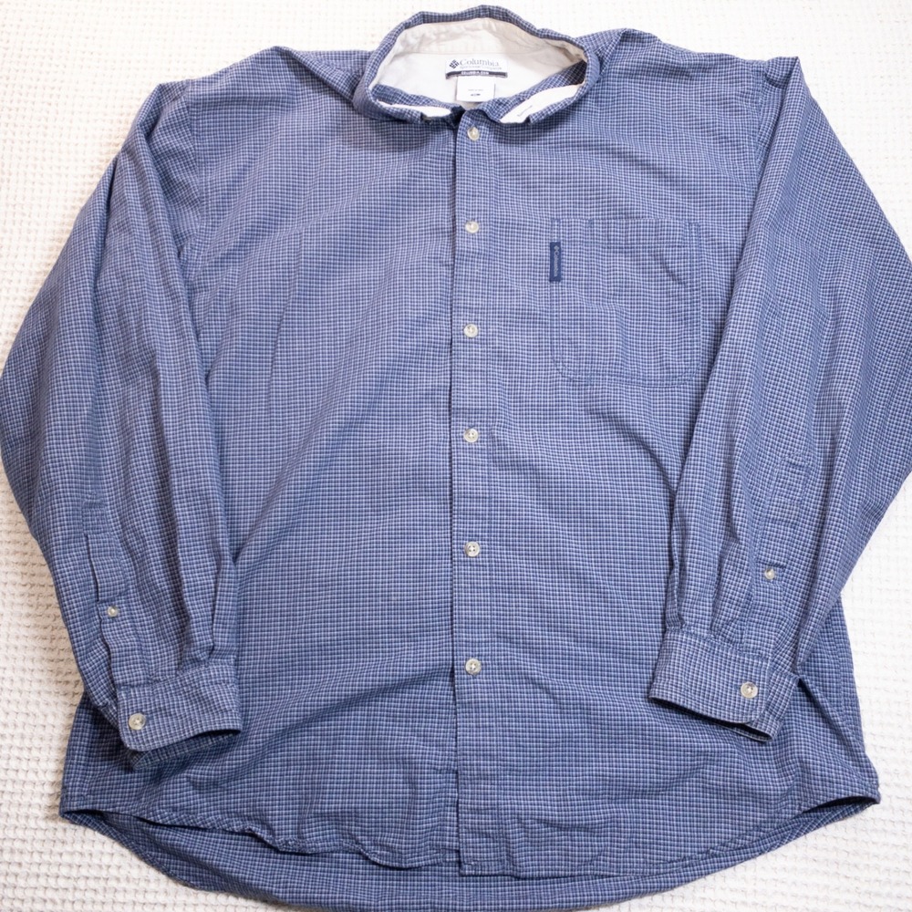 Columbia Sportswear Mens XL Blue Micro Check Long Sleeve Button Down Shirt